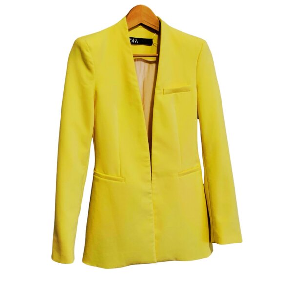 ZARA YELLOW COLLARLESS BLAZER JACKET SIZE XS - Picture 3 of 5